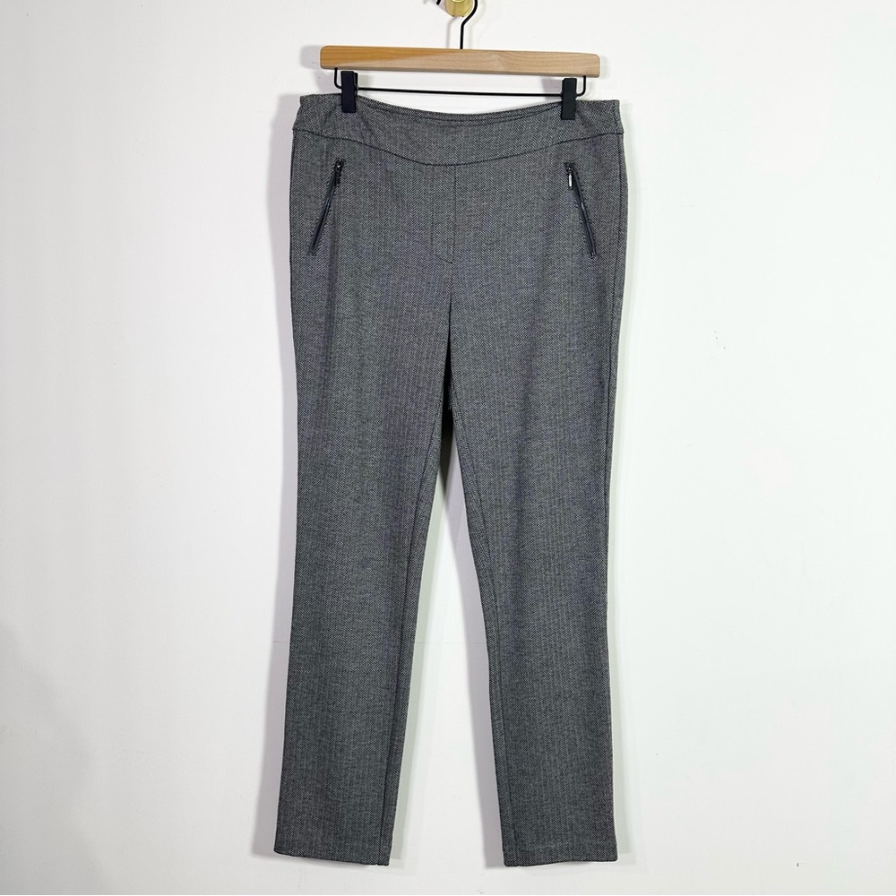 J. McLaughlin Gray Herringbone Straight Leg High Rise Stretch Trouser Pants